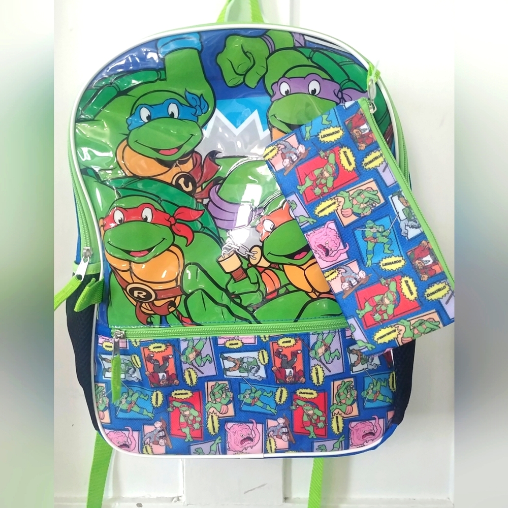Teenage Mutant Ninja Turtles School Backpack W/ Pencil Pouch Green Blue
